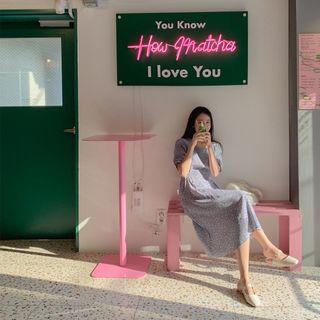 Tie-waist Midi Floral Dress Sky Blue - One Size