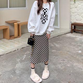 Checkerboard Midi Pencil Skirt