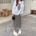 Checkerboard Midi Pencil Skirt