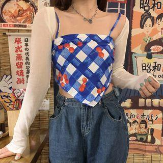 Fruit Print Check Camisole Top / Long-sleeve Shrug