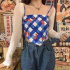 Fruit Print Check Camisole Top / Long-sleeve Shrug