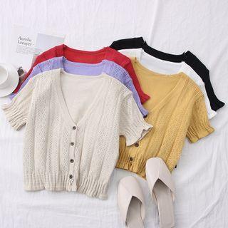 Eyelet Button-down Crop Knit Top In 7 Colors