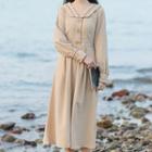 Dotted V-neck Long-sleeve Slim-fit Dress