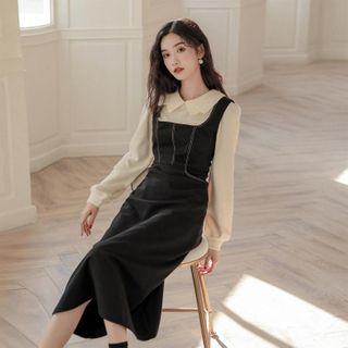 Collared Lantern-sleeve Knit Top
