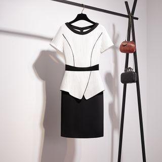 Short-sleeve Paneled Mini Shift Dress