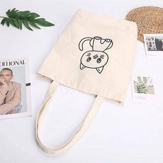 Cartoon Cat Print Tote Bag White - One Size