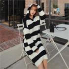 Hooded Striped Long Knit Dress Black - One Size