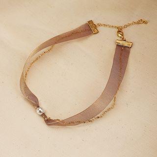 Faux Pearl Mesh Choker Light Purple - One Size