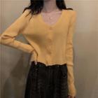 Buttoned Long Sleeve Crop T-shirt