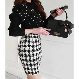 Wide-cuff Faux-pearl Embellished Knit Top