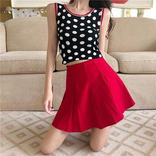 Polka Dot Cropped Knit Tank Top / A-line Skirt
