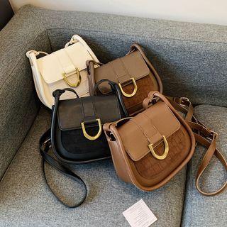 Croc Grain Panel Faux Leather Saddle Crossbody Bag