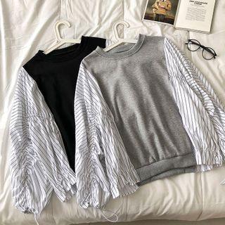 Long-sleeve Round Neck Striped Sweatshirt