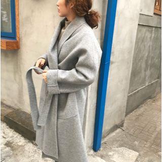 Pocketed Open Front Coat Gray - One Size