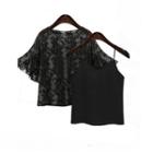 Set: Short-sleeve Lace Top + Camisole