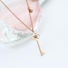 Rhinestone Key Pendant Necklace Rose Gold - One Size