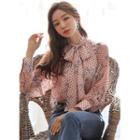 Tie-neck Dotted Floral Satin Blouse
