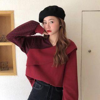 Long-sleeve Plaid Panel Loose Fit Sweatshirt