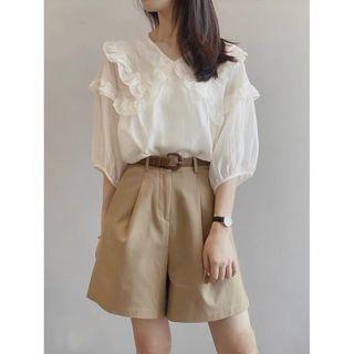 Balloon-sleeve Collar Blouse / Shorts / Set
