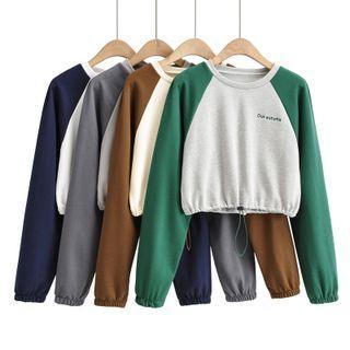 Lettering Embroidered Cropped Raglan Sweatshirt