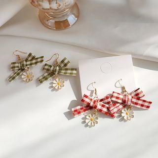 Plaid Ribbon Flower Alloy Dangle Earring