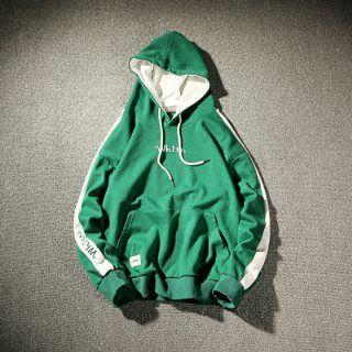 Long-sleeve Hooded Contrast-trim Top