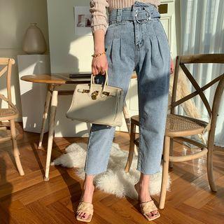 Belted Tapered Baggy-fit Jeans