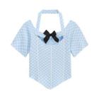 Short-sleeve Halter Neck Patterned Knit Top