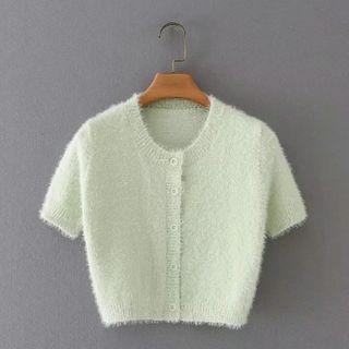 Short-sleeve Cardigan Light Green - One Size