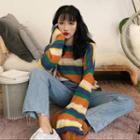 Color-block Striped Loose-fit Knit Top As Figure - One Size