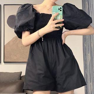 Puff-sleeve Romper Black - One Size