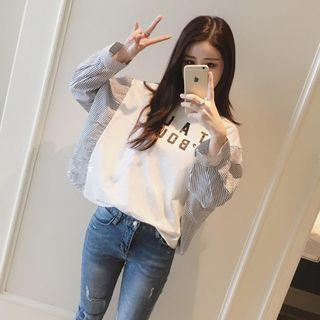 Letter Striped Panel Sweatshirt