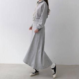 Set: Hooded Cropped Sweatshirt + A-line Skirt