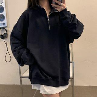 Stand-collar Half-zip Long-sleeve Sweatshirt