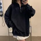 Stand-collar Half-zip Long-sleeve Sweatshirt