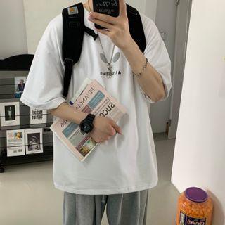 Round Neck Reflective Print Short Sleeve T-shirt