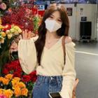 Long-sleeve Cold Shoulder V-neck Blouse