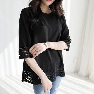 Elbow-sleeve Perforated T-shirt