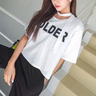 Halter Letter-printed Loose-fit T-shirt