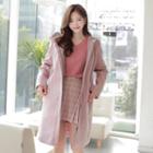 Hooded Zip-up Wool Blend Coat Pink - One Size