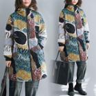 Printed Zip-up Coat Printed - Green & Yellow & Black - One Size