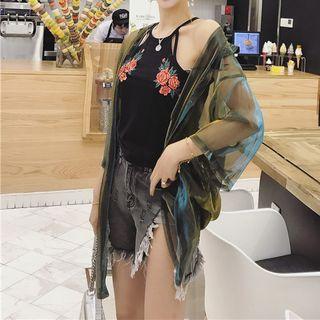Gradient Sheer 3/4-sleeve Long Shirt