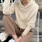 Hooded Pointelle-knit Top Cream - One Size