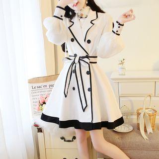 Contrast Trim Double-breasted A-line Dress