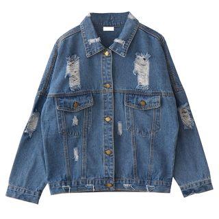 Rip Denim Jacket Light Blue - One Size
