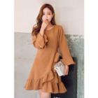 Long-sleeve Wrap-front Frill-hem Dress