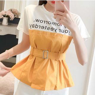 Short-sleeve Belt Waist Letter Top