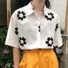 Flower Print Short-sleeve Shirt White - One Size