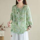 3/4-sleeve Print Top Green - One Size