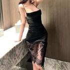 Asymmetrical Halter-neck Lace Panel Bodycon Dress